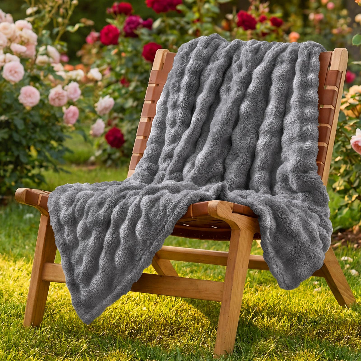 Lotus Karen 3D Bubble Fleece Blanket for Couch - Ultra Soft Fluffy White Throw Blanket for Sofa Bedroom, Lightweight Cozy Throw for All Season, Adults Women Kids Off White, 50"x60"