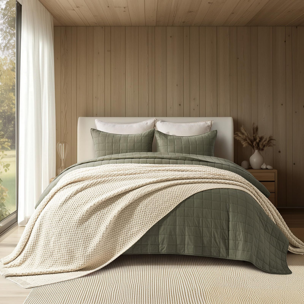 EVERGRACEHOME Chunky Chenille Knit Throw Blanket, 50 x 60, Olive Green