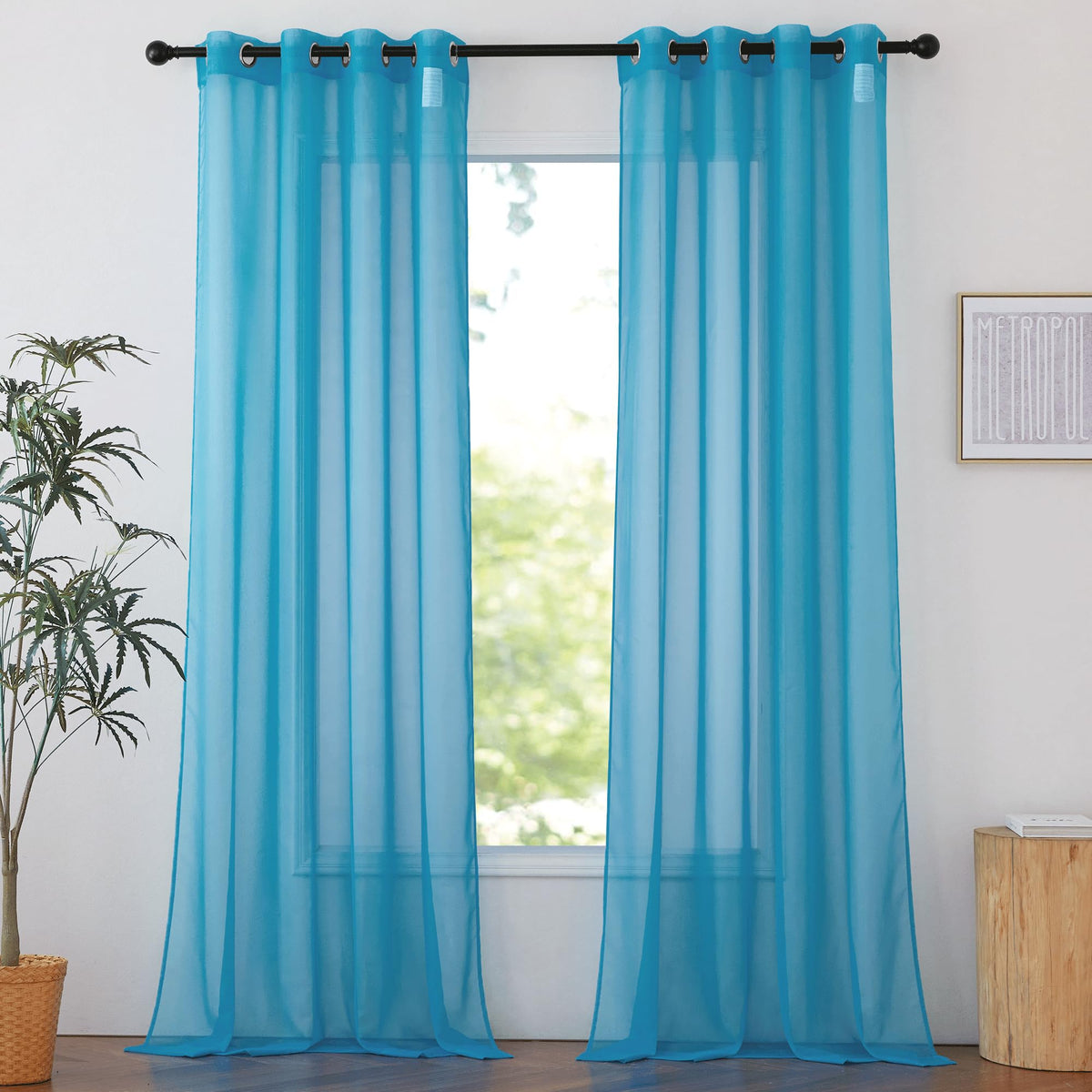 NICETOWN White Sheer Curtains & Drapes 96 inches Long for Living Room - Grommet Top Solid Lightweight & Airy Gauzy Window Treatments with Light Filtering for Bedroom, 2 Panels, W54 x L96