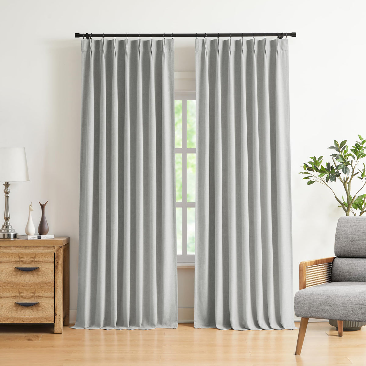 Vision Home Pinch Pleated Full Blackout Curtains Linen Blended Room Darkening Window Curtains 84 inch for Living Room Bedroom Thermal Insulated Pinch Pleat Drapes with Hooks 2 Panel 40"Wx84"L,Blue Fog