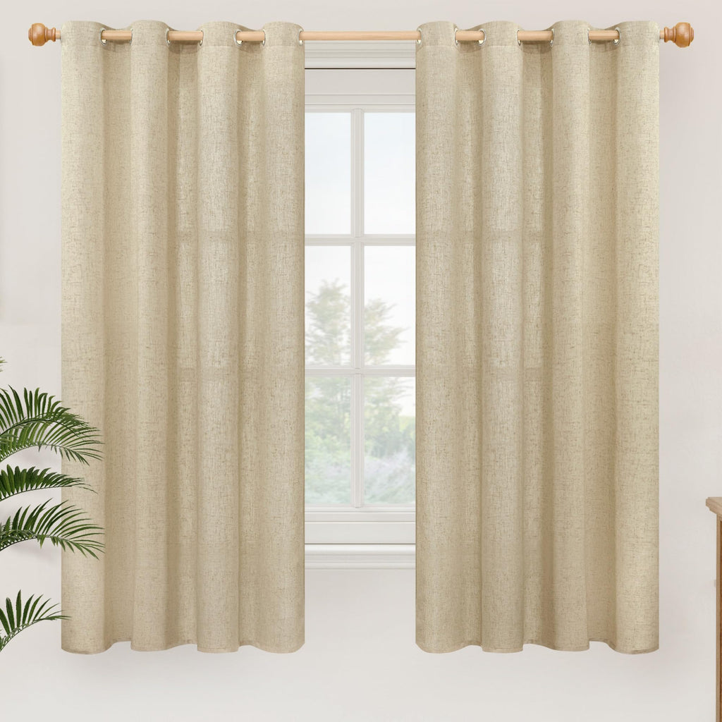 YoungsTex Linen Semi Sheer Curtains 63 Inch Length, Light Filtering Drapes