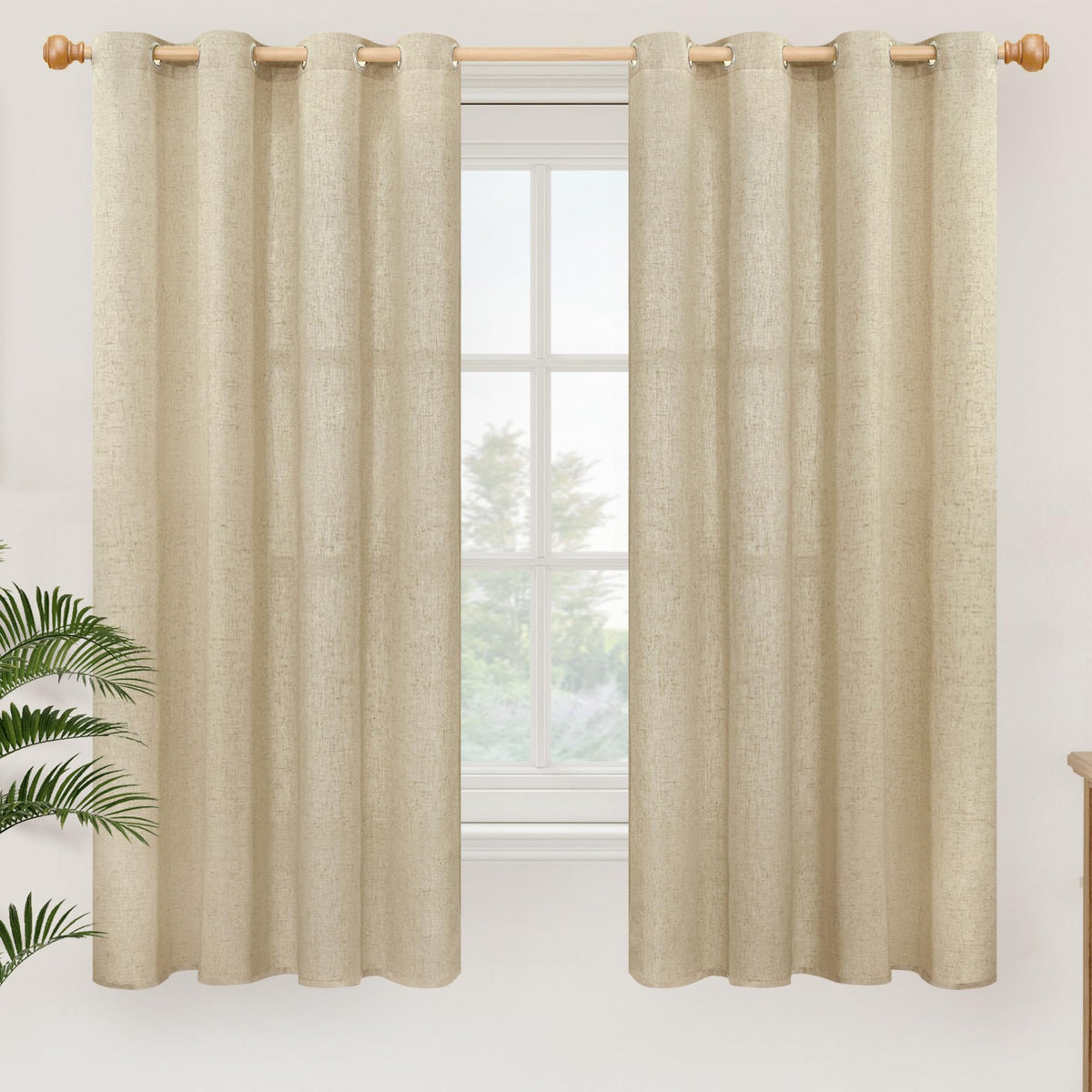 YoungsTex Linen Semi Sheer Curtains 63 Inch Length, Light Filtering Drapes
