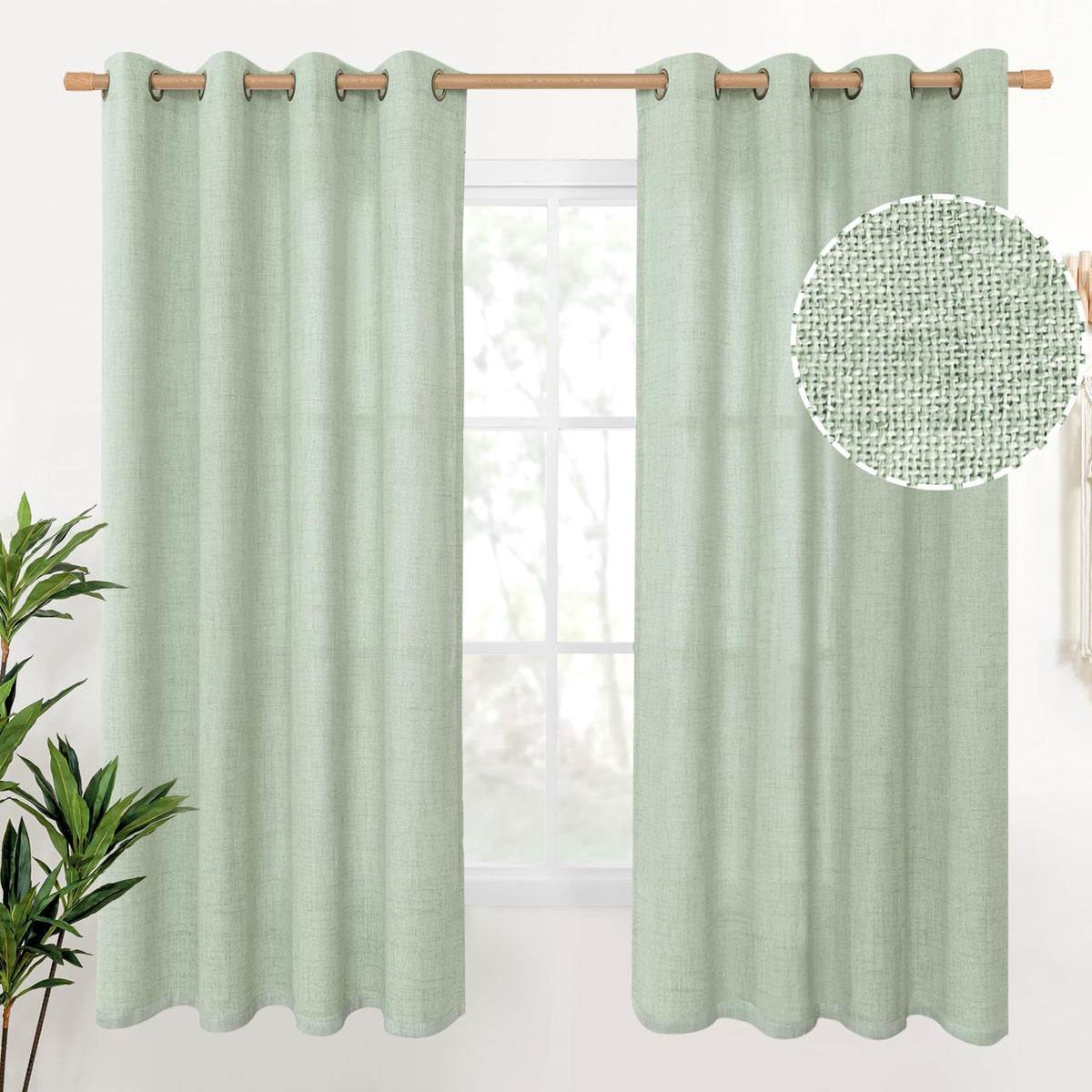 YoungsTex Linen Semi Sheer Curtains 63 Inch Length, Light Filtering Drapes