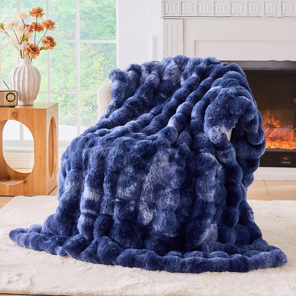 BENVWE Faux Fur Throw Blanket for Couch - Cozy Plush Fluffy Soft Thick Bubble Blanket for Living Room Home Decor - Mothers Day Birthday Gifts for Women, Cream White, 51" x 63"