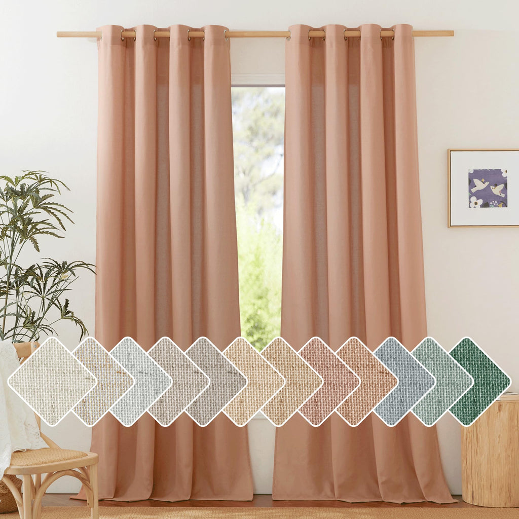 NICETOWN Natural Linen Curtains 84 inch Long 2 Panels Set, Grommet Top Thick Linen Burlap Semi Sheer Vertical Drapes Privacy Assured with Light Filtering for Bedroom/Living Room, W55 x L84