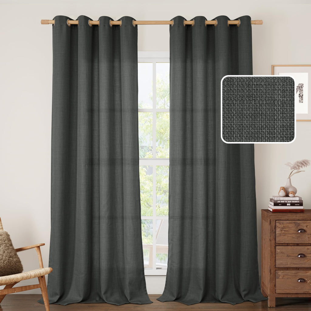 LAMIT Cream Ivory Linen Semi Sheer Curtains 84 inch Length for Bedroom