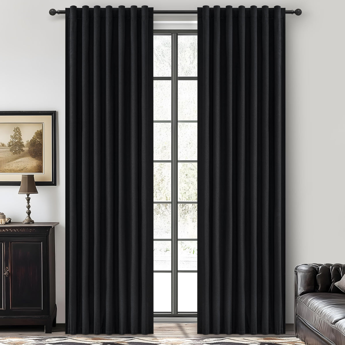 100% Blackout Curtains 84 Inch Length 2 Panels Set Farmhouse Style for Bedroom Windows/Living Room Thermal Insulated Neutral Boho Drapes Linen Blend Natural Ivory 7ft Long Hook Belt Pleated/Back Tab