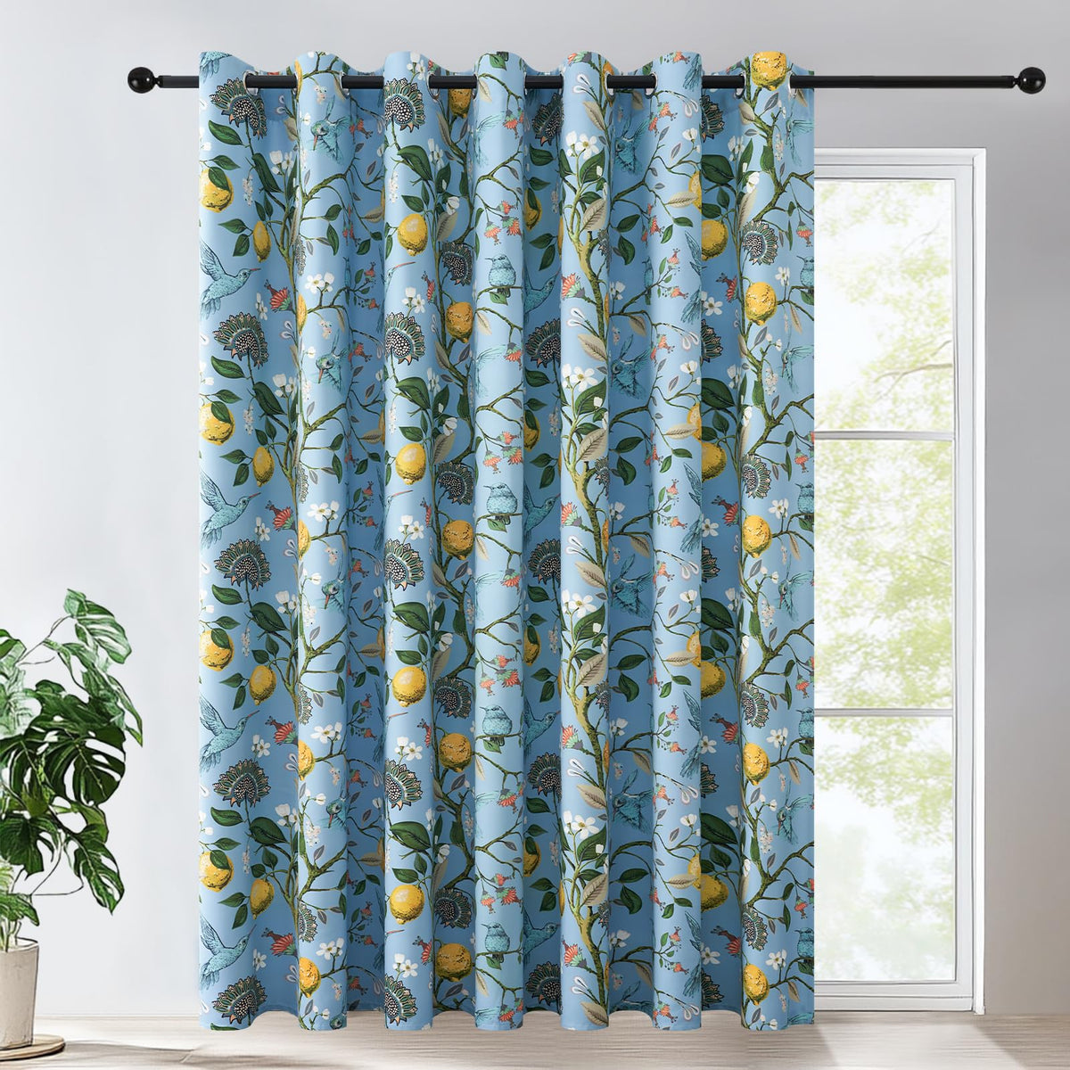 Topfinel Mustard Yellow Vintage Curtains & Drapes 84 Inches Long, Grommet Luxury Whimsical Floral Lemon Hummingbird Patterned Waverly Mid Century Colorful Blackout Drapes for Living Room Bedroom