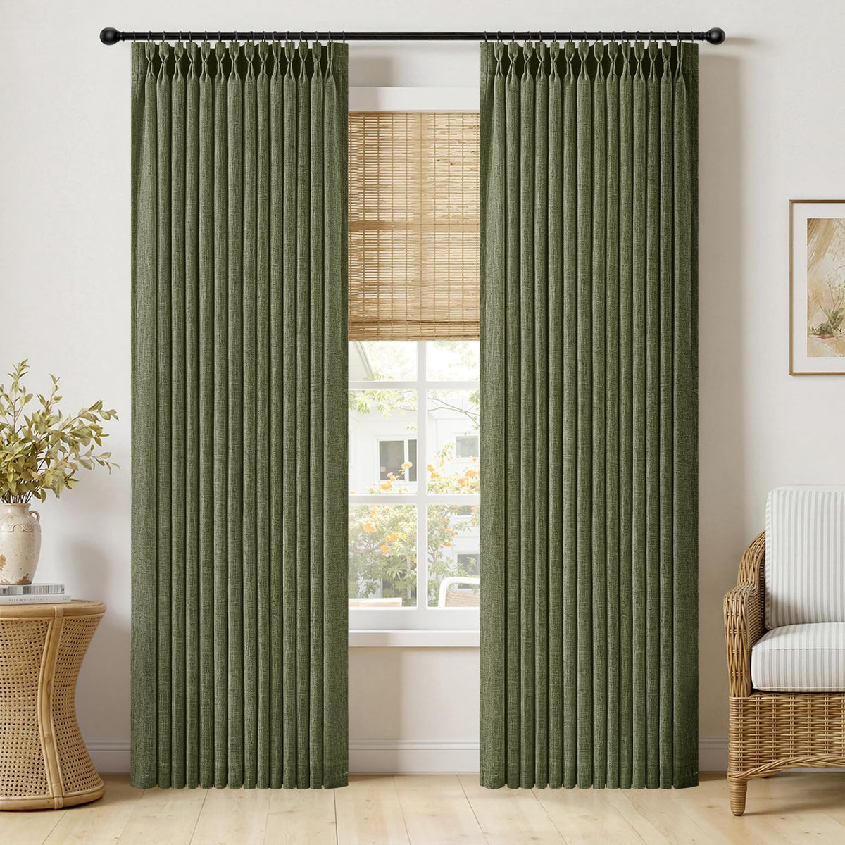 MIULEE Pinch Pleated Linen Curtains 96 Inches Long Beige White 2 Panels