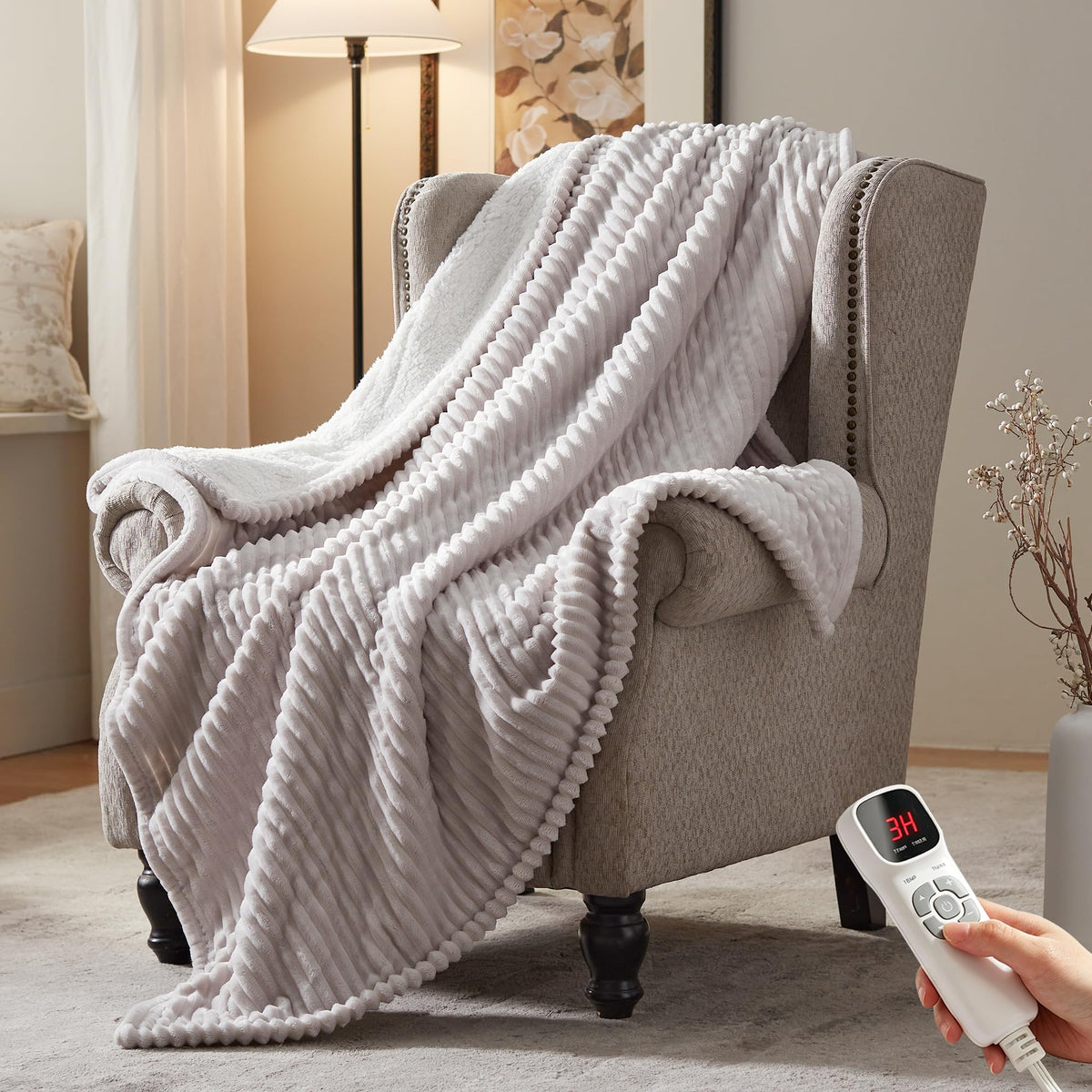 Electric Heated Blanket,50"x60" Heating Throw Flannel London Grey