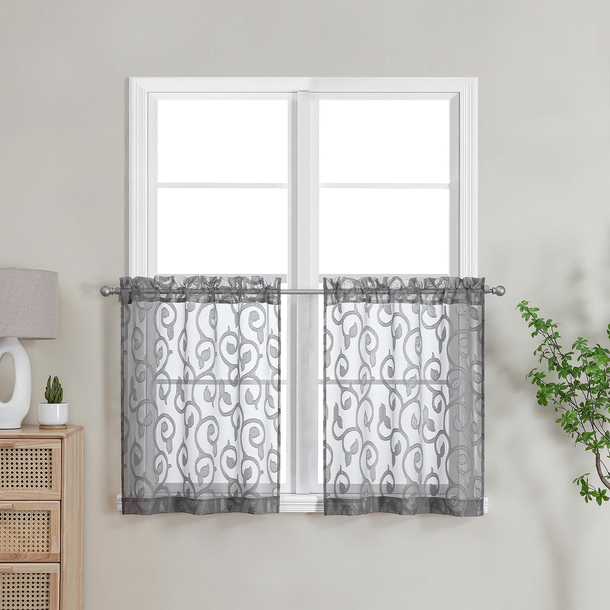 OWENIE Furman Ivory Sheer Curtains 84 inches Long for Bedroom Living Room 2 Panels Set, Jacquard Clip Light Filtering Semi Sheer Curtain Rod Pocket Window Drapes, 2 Pcs Each 40 W 84 L