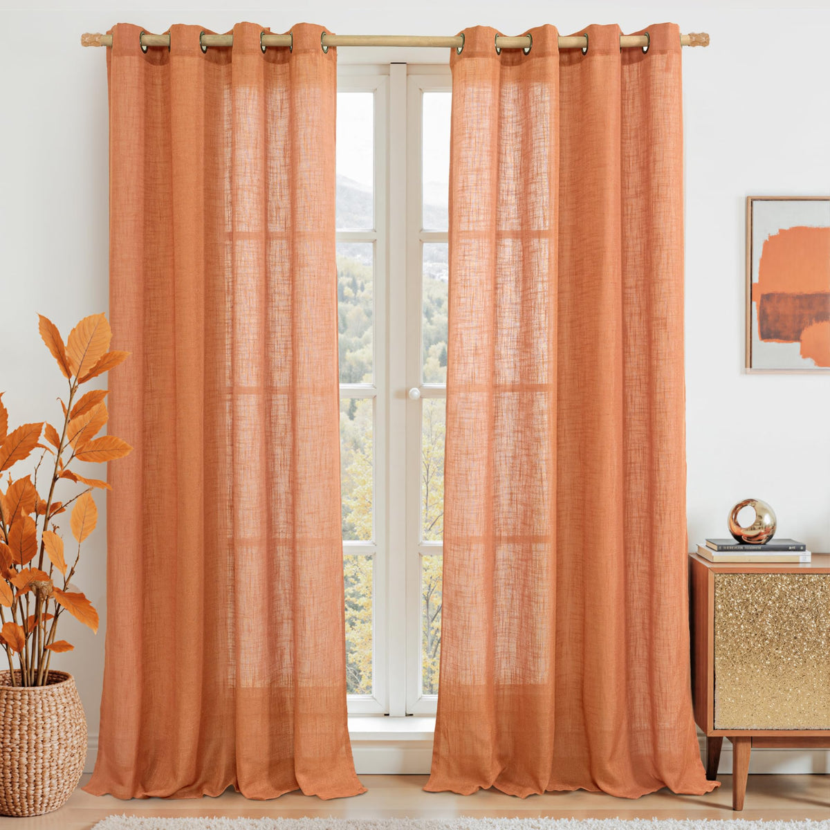 LAMIT Cream Ivory Linen Semi Sheer Curtains 84 inch Length for Bedroom