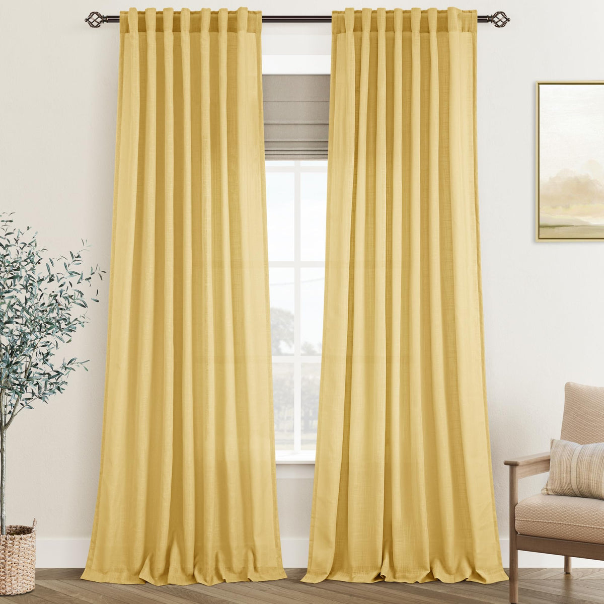 96 inch Long Linen Curtains 2 Panels for Living Room Back Tab Cream Ivory Light Filtering Semi Sheer Curtain 96 inches Long Boho Farmhouse Rustic Linen Drapes Floor to Ceiling Length 8 FT