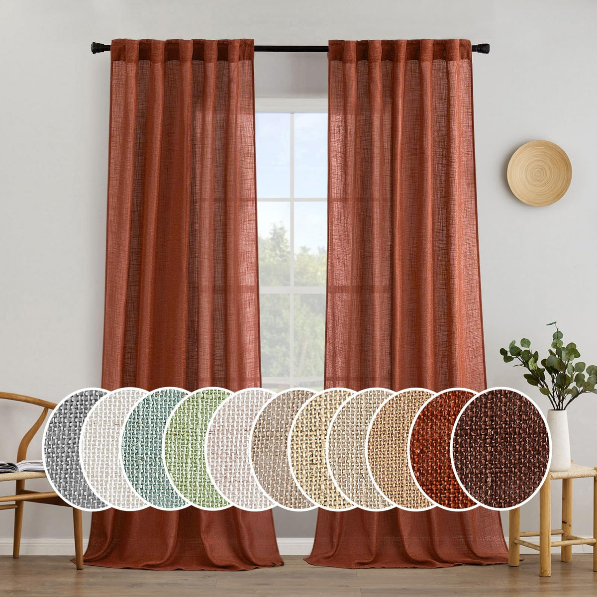 MIULEE Taupe Linen Curtains 52x84 Inch Length for Bedroom and Living Room