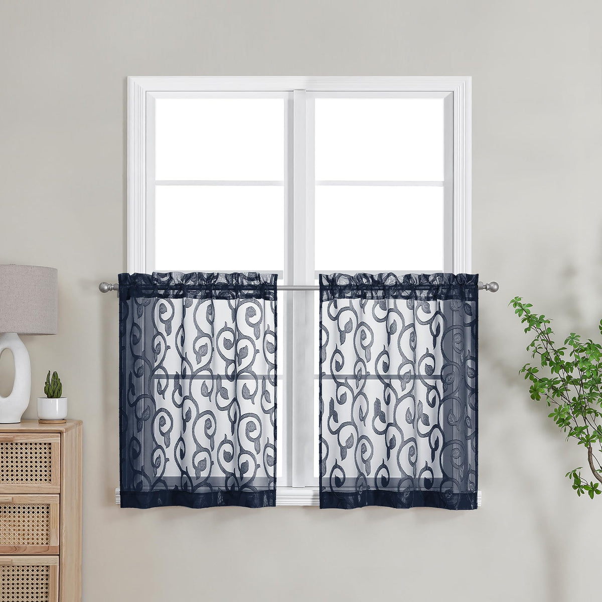 OWENIE Furman Ivory Sheer Curtains 84 inches Long for Bedroom Living Room 2 Panels Set, Jacquard Clip Light Filtering Semi Sheer Curtain Rod Pocket Window Drapes, 2 Pcs Each 40 W 84 L
