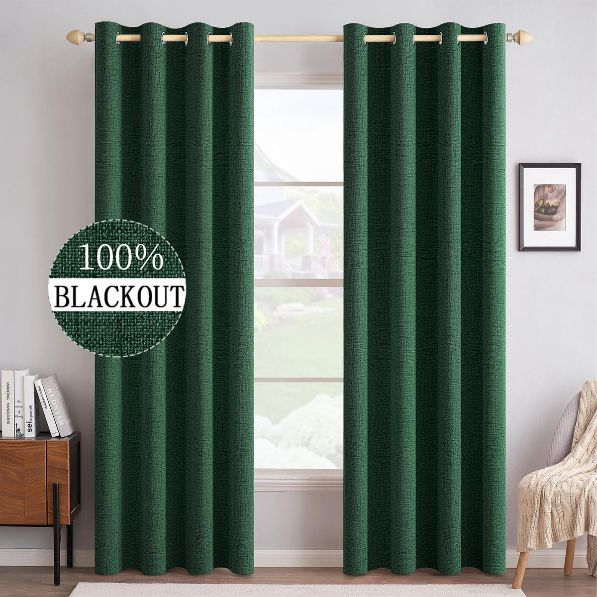 MIULEE 100% Blackout Linen Curtains for Bedroom 52x84 Inches Natural Beige