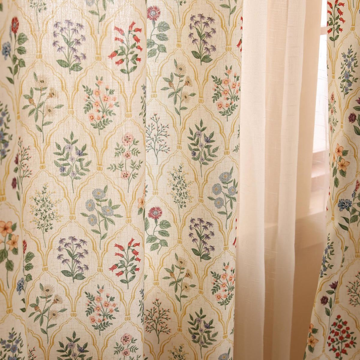 ISAENNE Designer French Linen Printed Curtains,2 Panels,71"x53"-Cornucopi