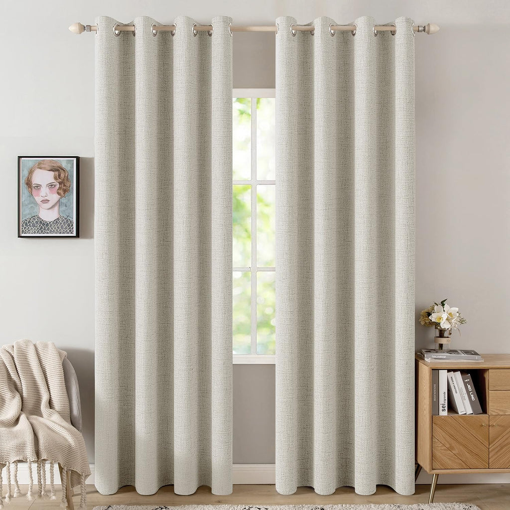 MIULEE 100% Blackout Linen Curtains for Bedroom 52x84 Inches Dusty Blue