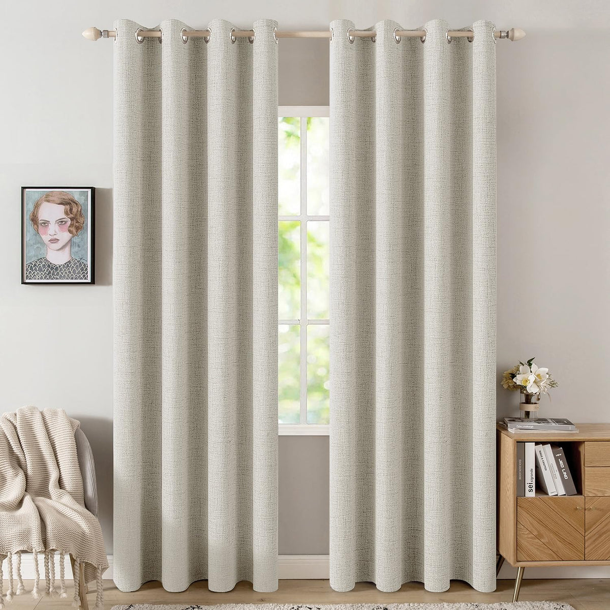 MIULEE 100% Blackout Linen Curtains for Bedroom 52x84 Inches Natural Beige