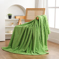 Puncuntex Fleece Throw Blanket Dark Green 50"×60" with Square Grid Design