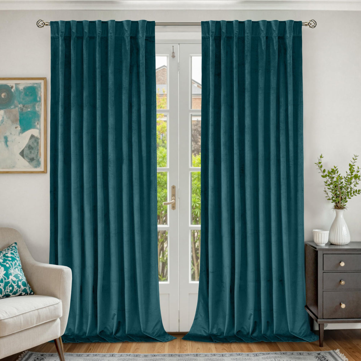 BGment Christmas Red Velvet Curtains 96 Inches for Living Room, Thermal Room Darkening Curtains Sound Reduce Drapes with Back Tab and Rod Pocket for French Door, 2 Panels, 52 x 96 Inch