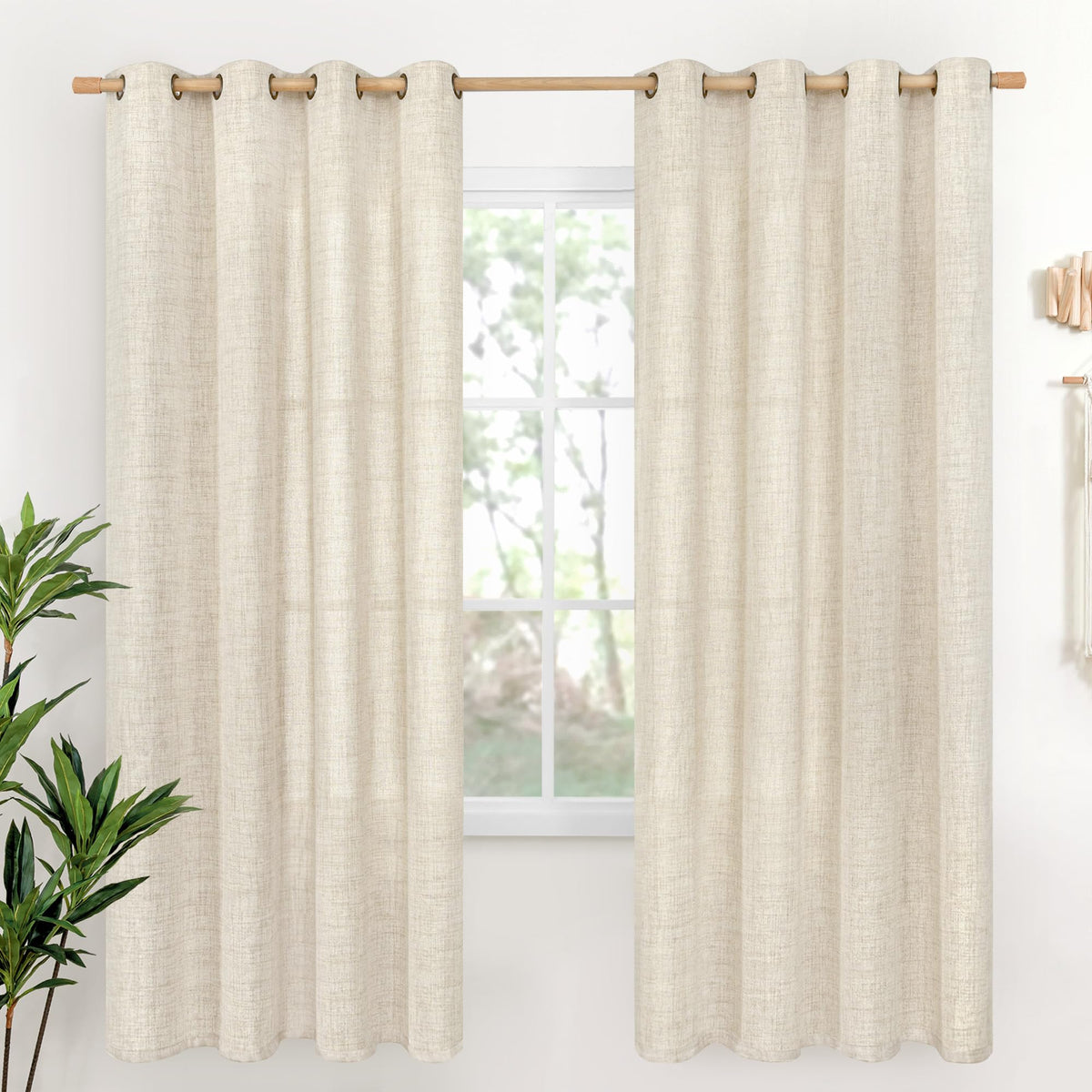YoungsTex Linen Semi Sheer Curtains 63 Inch Length, Light Filtering Drapes