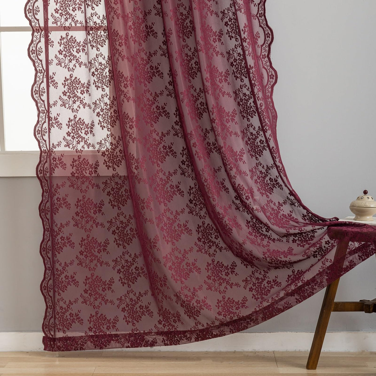 YJ YANJUN Vintage Lace Curtains 84 Inches Long-Victorian Floral Pattern Ivory Sheer Curtain Panels for Living Room Bedroom French Door, Light Filtering Drapes, 2 Panels 52W x 84L Cream