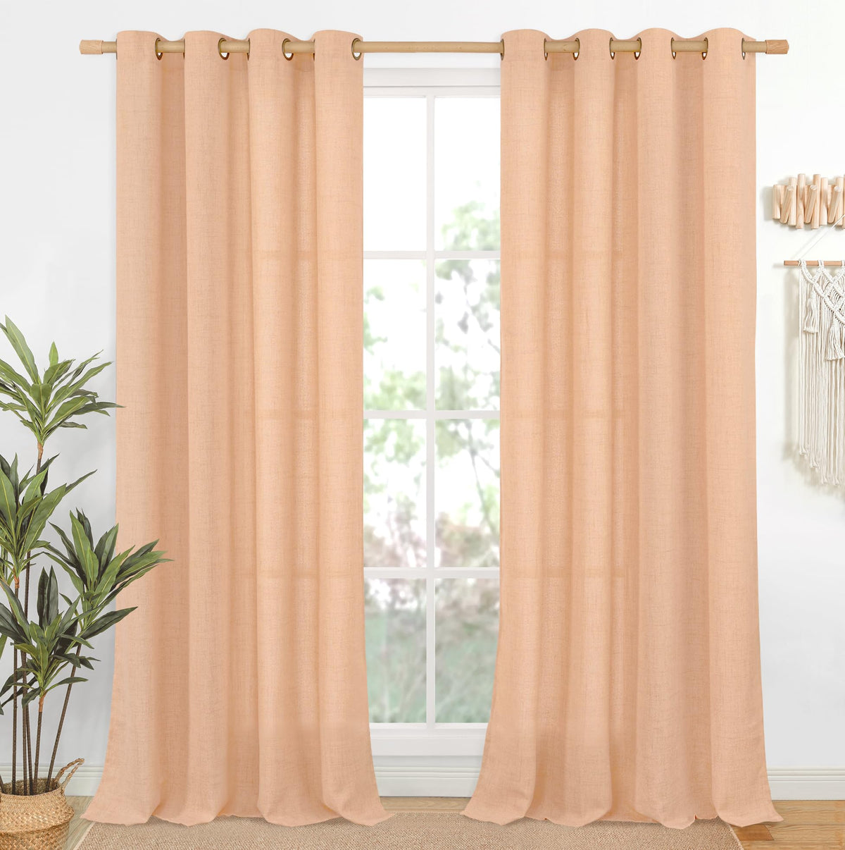 YoungsTex Linen Semi Sheer Curtains 63 Inch Length, Light Filtering Drapes