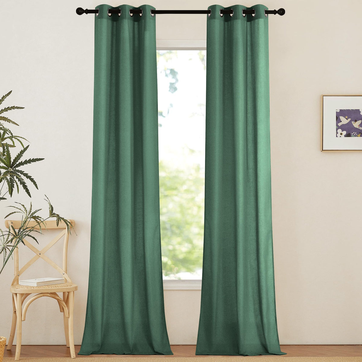 NICETOWN Natural Linen Curtains 84 inch Long 2 Panels Set, Grommet Top Thick Linen Burlap Semi Sheer Vertical Drapes Privacy Assured with Light Filtering for Bedroom/Living Room, W55 x L84