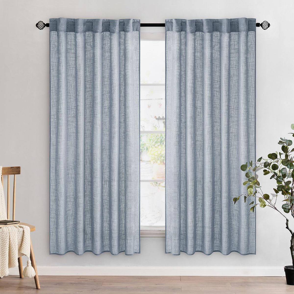 MIULEE Taupe Linen Curtains 52x84 Inch Length for Bedroom and Living Room
