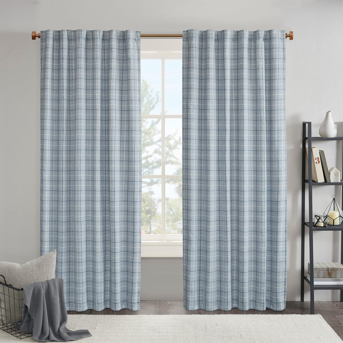 Madison Park Plaid Window Curtain Thermal Insulated, 1 Panel, 50x95 Brown