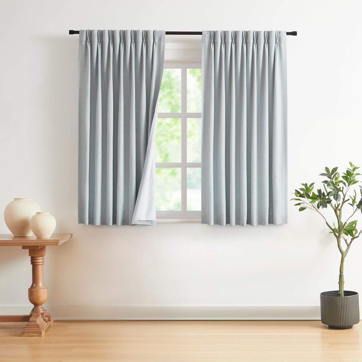 Vision Home Pinch Pleated Full Blackout Curtains Linen Blended Room Darkening Window Curtains 84 inch for Living Room Bedroom Thermal Insulated Pinch Pleat Drapes with Hooks 2 Panel 40"Wx84"L,Blue Fog