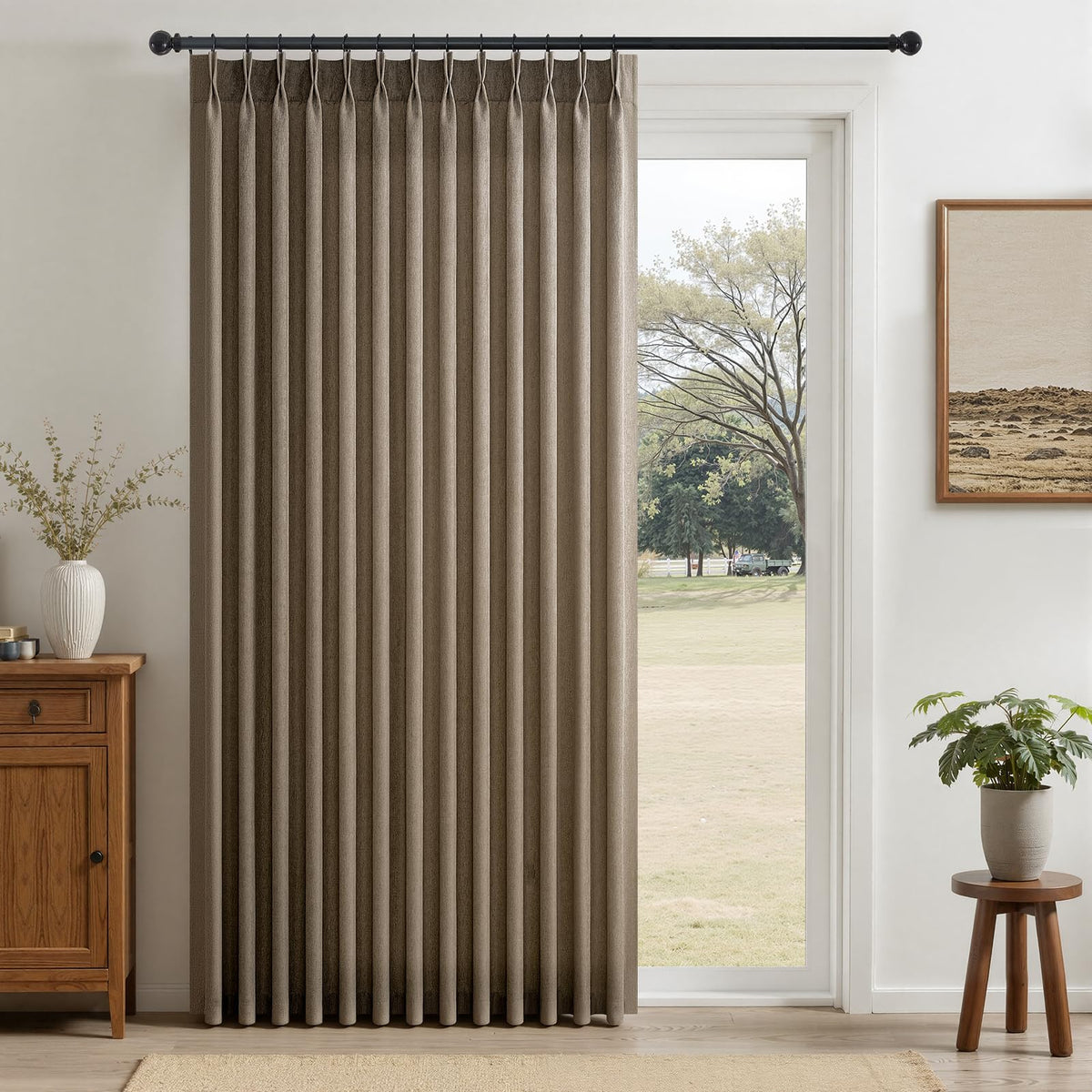 96 Inches Long Pinch Pleated Semi Sheer Curtains,Natural Linen Blended Light Filtering Window Curtains 96 Length for Living Room Bedroom Pinch Pleat Drapes with Hooks 2 Panels 72" Wx96 L