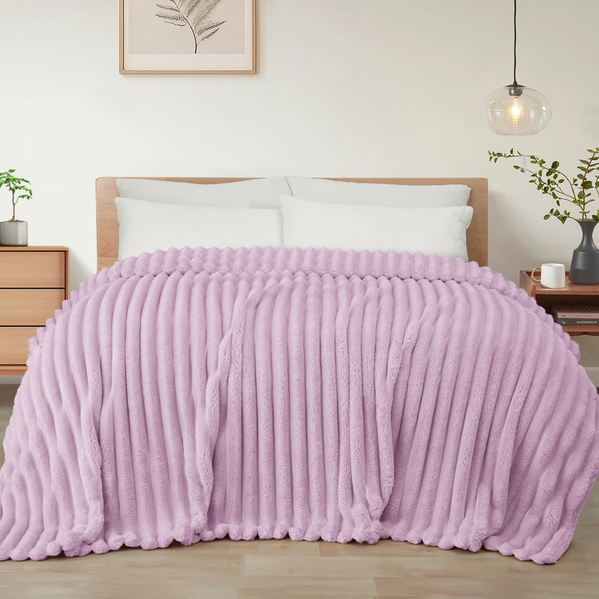 Exclusivo Mezcla Striped Fleece Throw Blanket for Couch, Sofa, Bed, 50"x60"