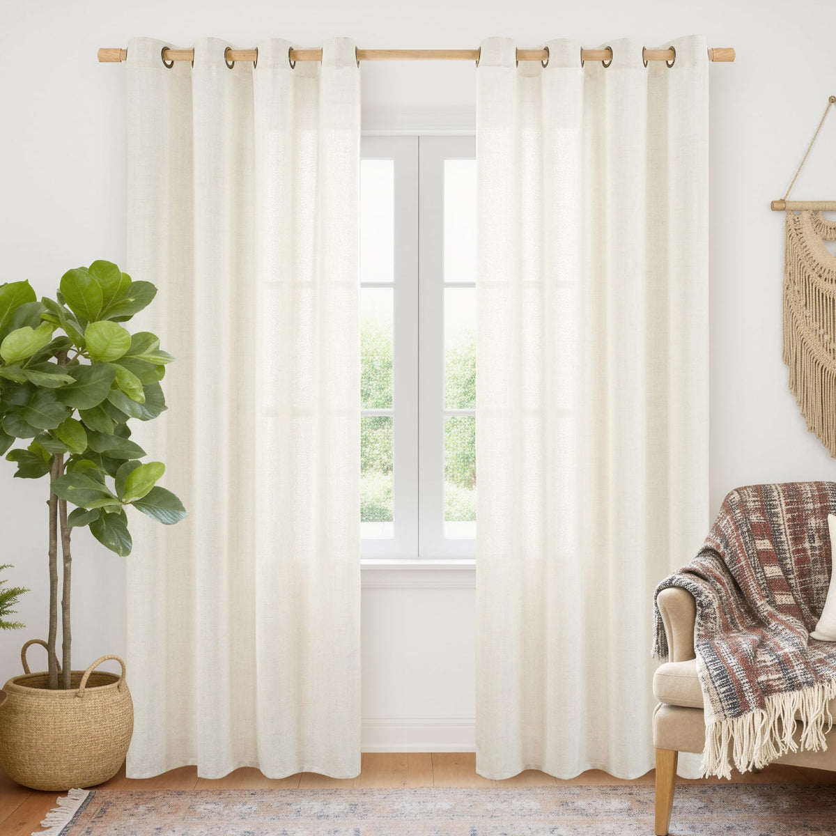 YoungsTex Linen Semi Sheer Curtains 63 Inch Length, Light Filtering Drapes
