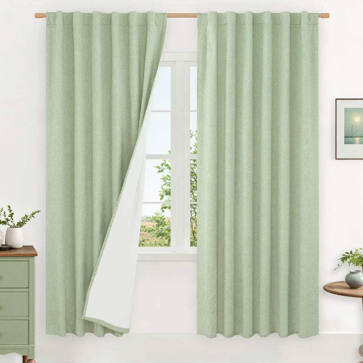 LAMIT 100% Blackout Short Linen Curtains for Cafe 40 Inch Length, Ivory