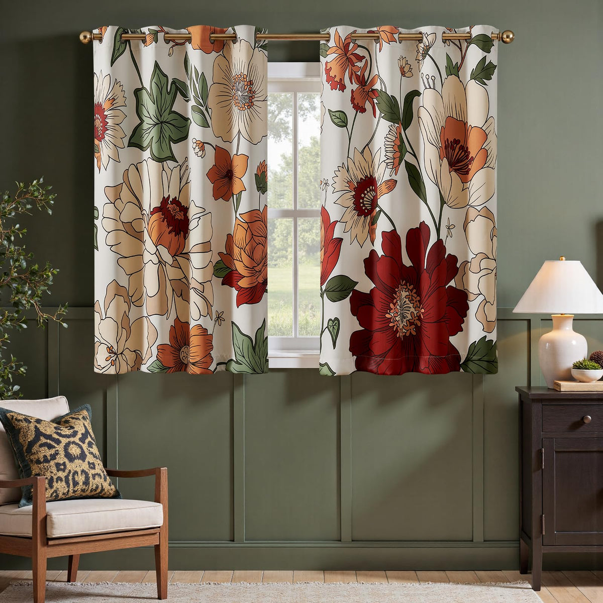 jinchan Beige Boho Floral Blackout Curtains 84 Inch Grommet 4 Panels