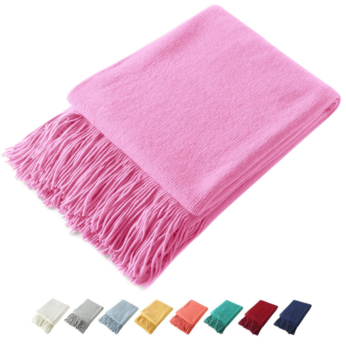 Homiest Pale Blue Knitted Throw Blanket with Fringe, 50x60 Inch