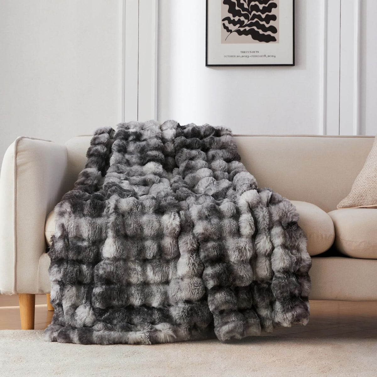 COOVA Soft Bubble Faux Fur Throw Blanket, 50"x60", Tie-dye Brown