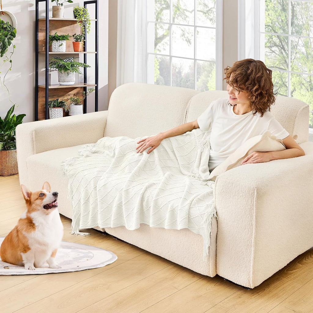 inhand Off White Knitted Throw Blanket for Couch and Bed, 50"x60"