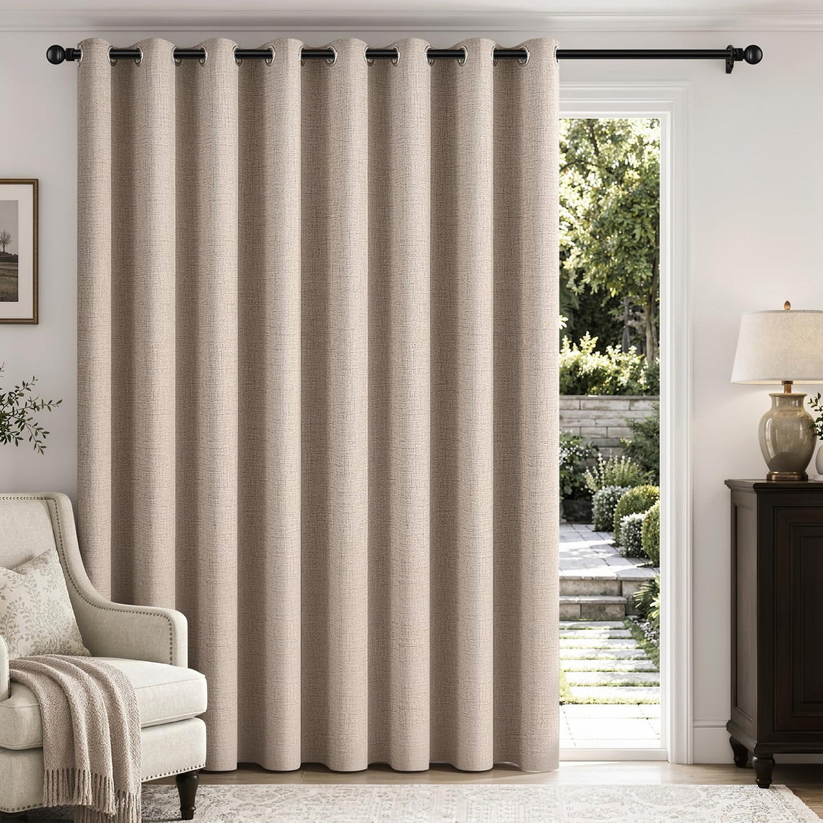 MIULEE 100% Blackout Linen Curtains for Bedroom 52x84 Inches Natural Beige