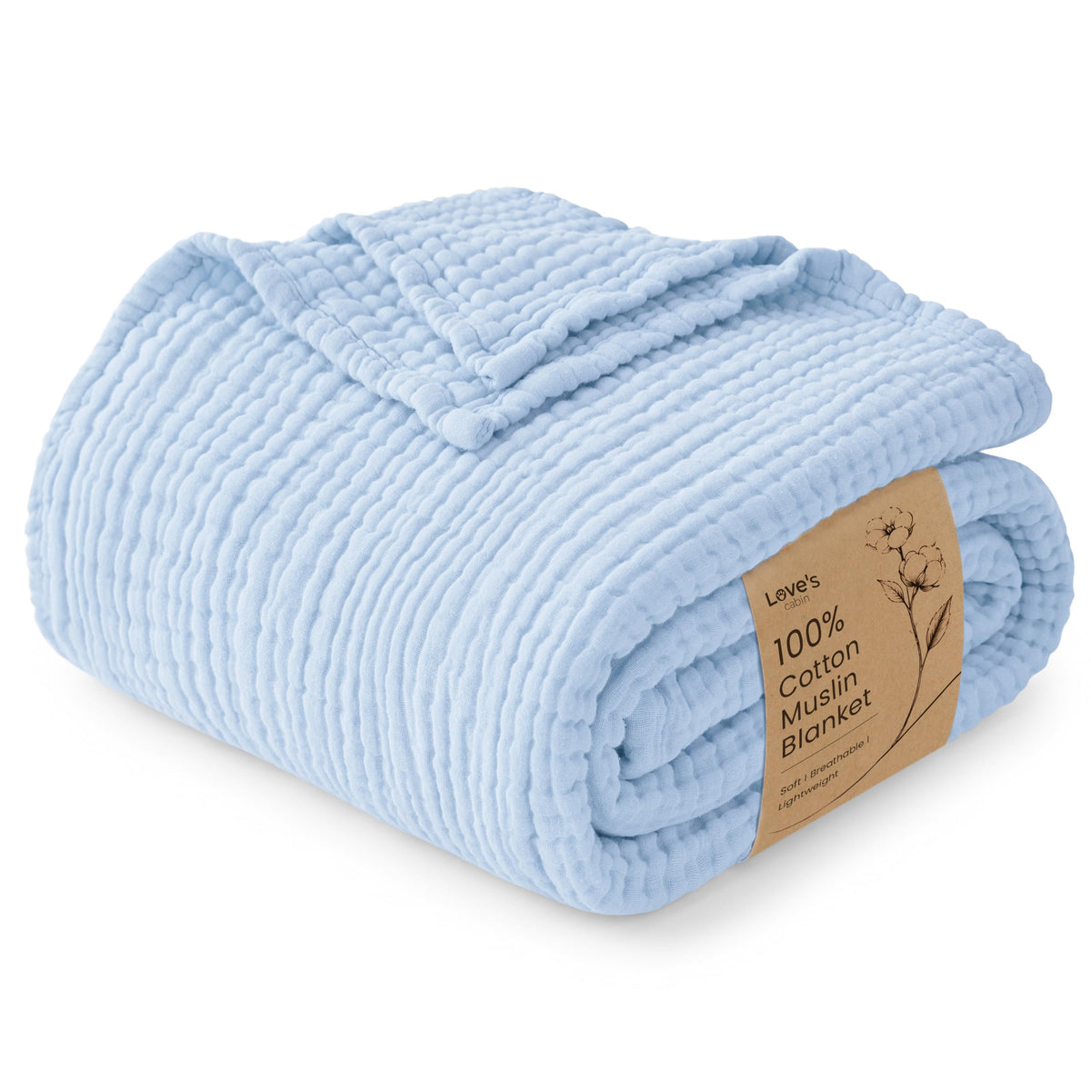 Love's cabin 100% Cotton Muslin Blanket, 6 Layer Lightweight Breathable Gauze Throw Blanket 50 x 60 Inches, Soft All Season Blanket for Couch, Bed, Sofa, Beige