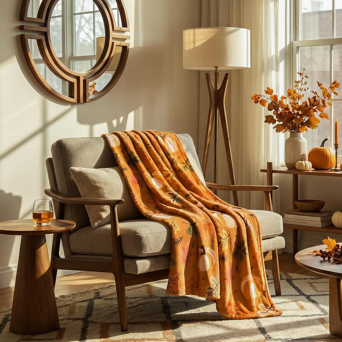 Autumn Harvest Flannel Throw Blanket, W50 x L70in