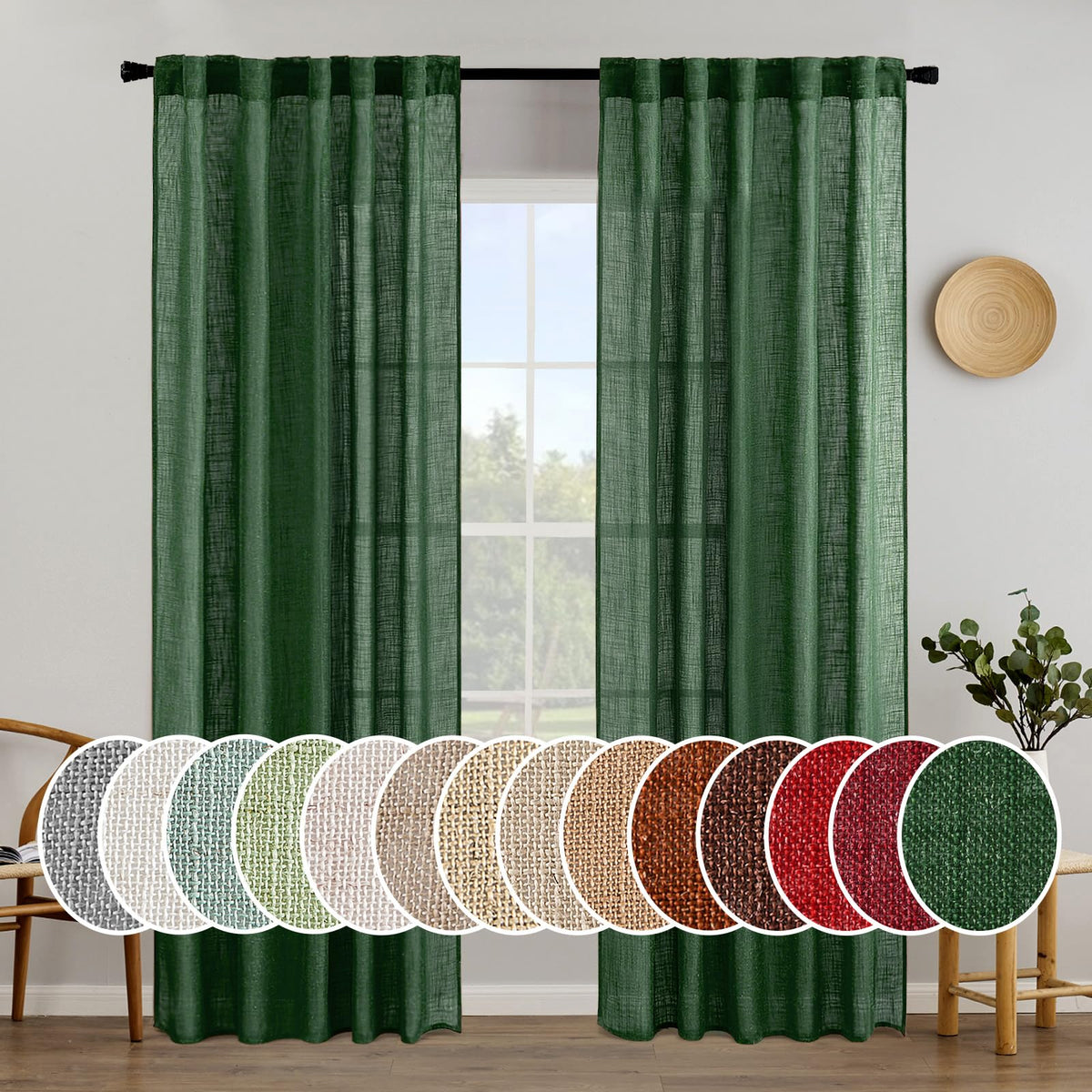 MIULEE Natural White Linen Curtains 52x90 Inch Long 2 Panels for Bedroom