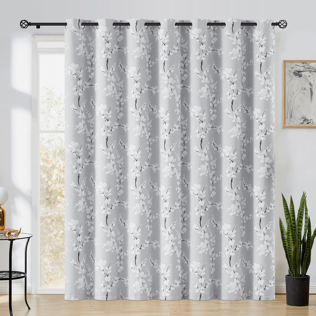 FMFUNCTEX Blue Blackout Floral Curtains, Bedroom, 100X84 Inches, 1 Panel