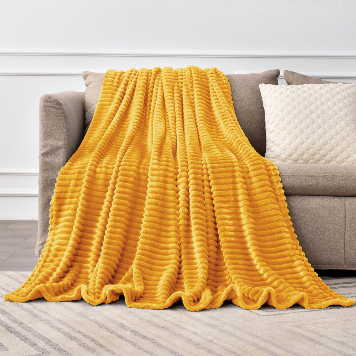 BEDELITE 3D Ribbed Jacquard Pink Fleece Throw Blanket for Couch, 50x60 Inch
