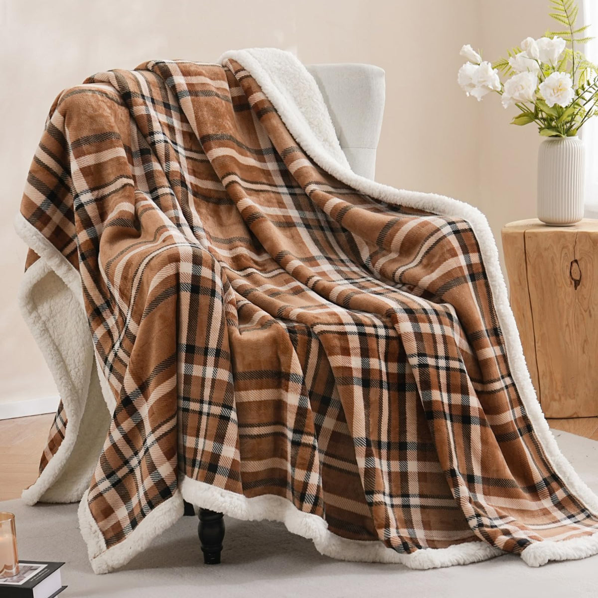 PU MEI Sherpa Fleece Throw Blanket 60" x 80" Reversible Plush Fluffy Large Big Blanket Lattice Flannel Blankets for Sofa Couch Bed (Grey-Soft Blue, 60"*80")