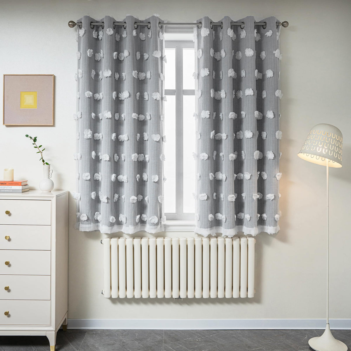 MYSKY HOME Beige Boho Curtains for Living Room 84 Inches Long Blackout Bohemian Curtains 2 Panels Beige Pom Pom Sheer Thermal Insulated Rustic Grommet Privacy Room Darkening Window Drapes 52" x 84"