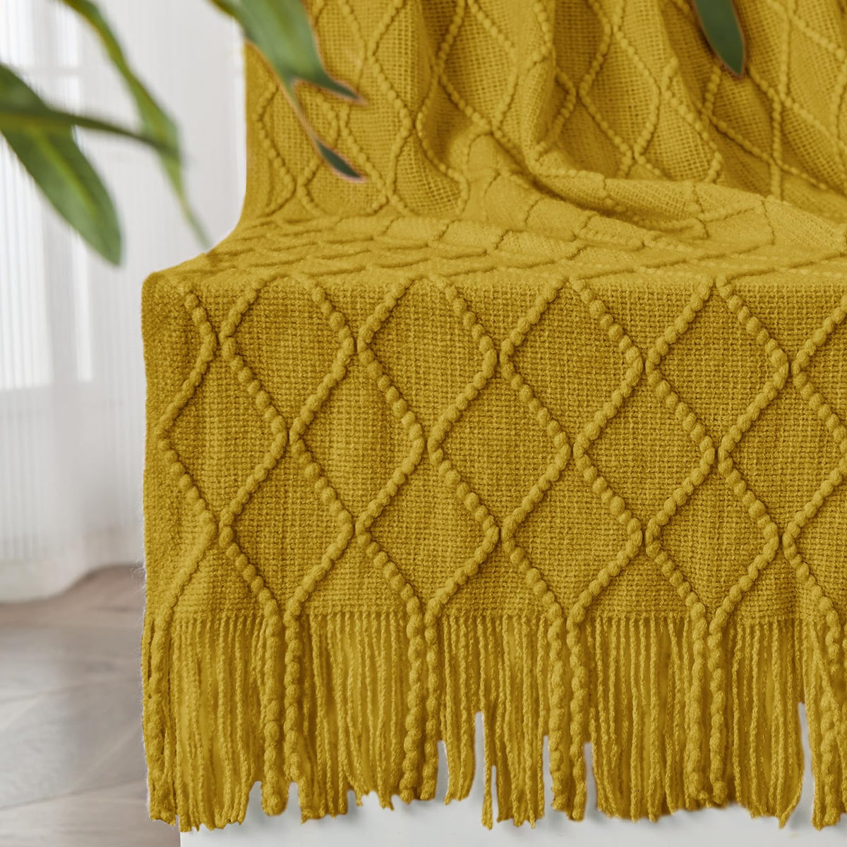 inhand Off White Knitted Throw Blanket for Couch and Bed, 50"x60"