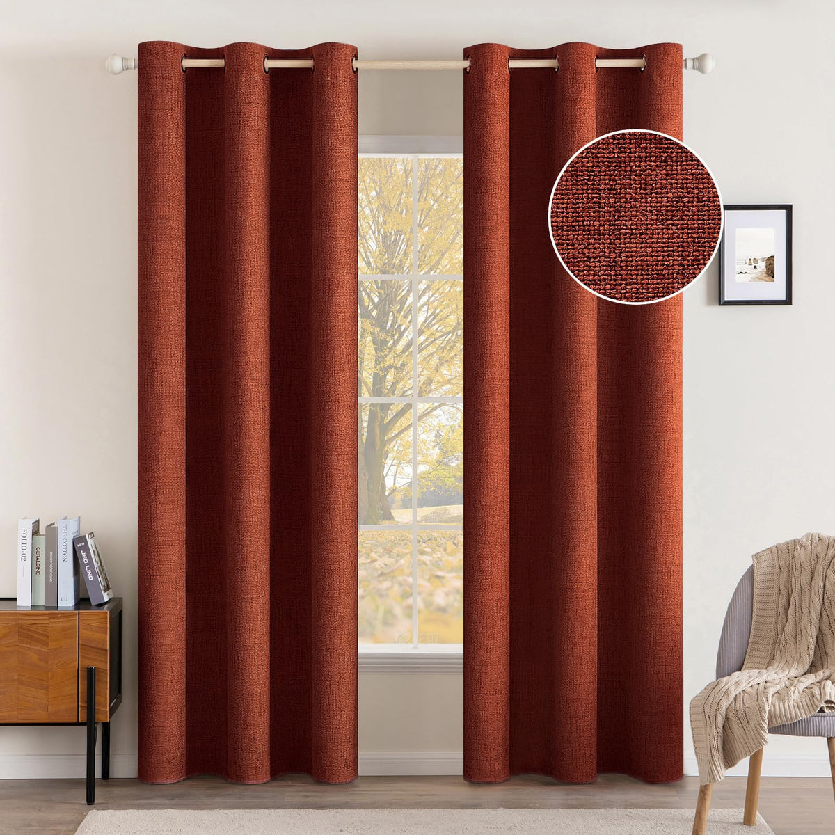 MIULEE 100% Blackout Linen Curtains for Bedroom 52x84 Inches Natural Beige
